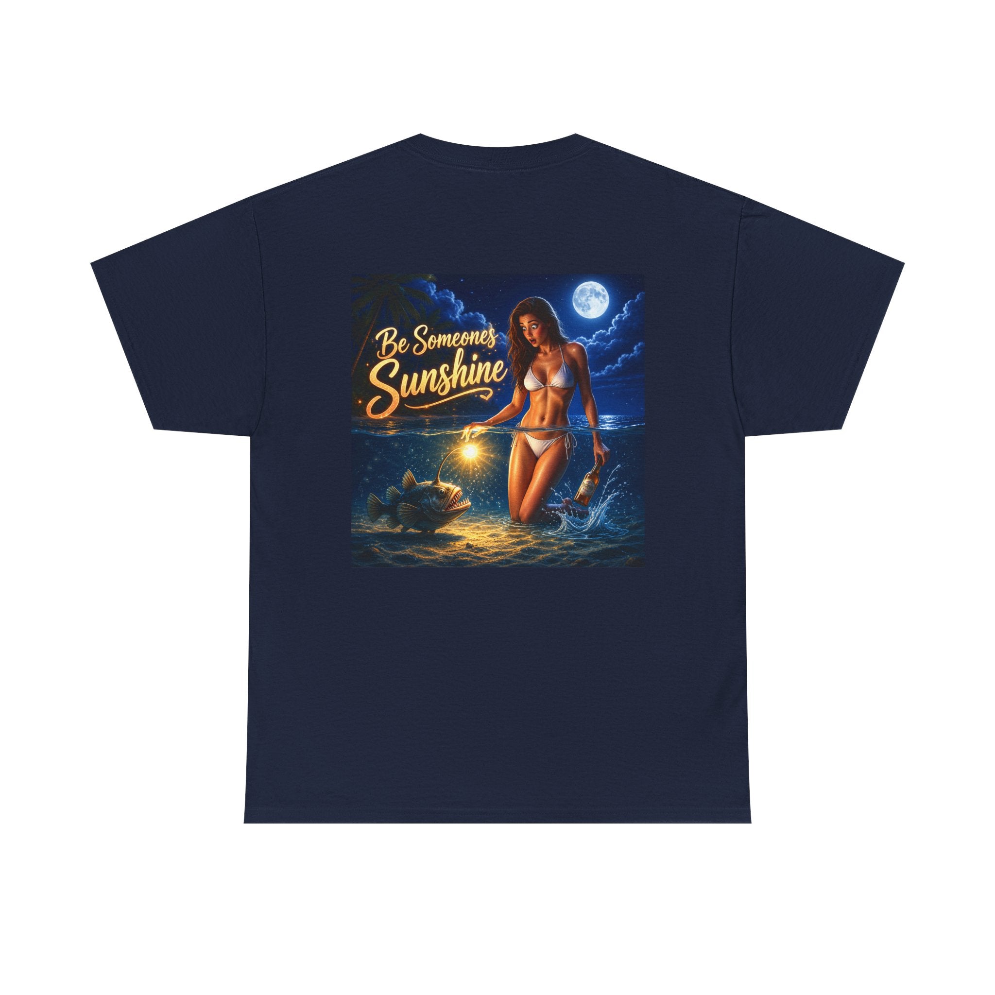 Funny Gift, Silly, Be the Sunshine - Angler Fish with Babe - Unisex Heavy Cotton Tee