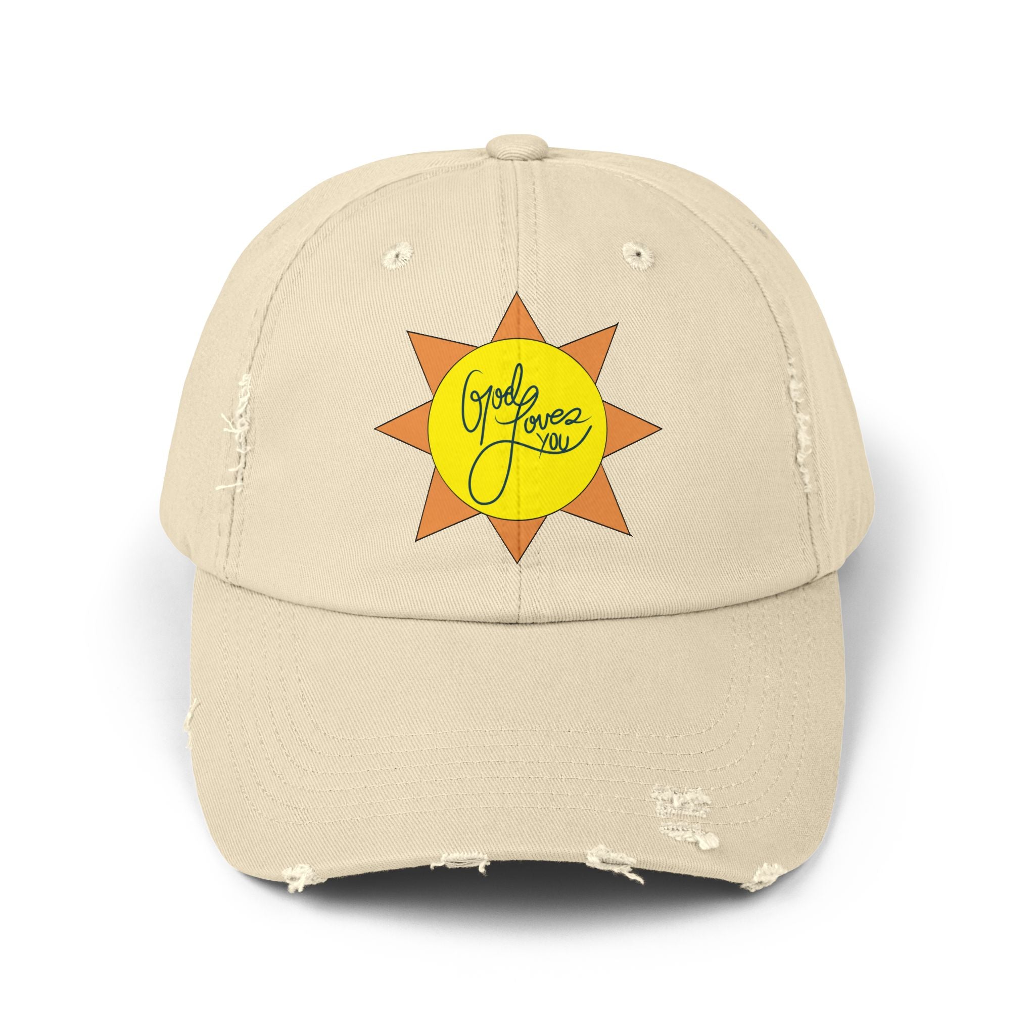 Christian, Religious, Faith gift, Positive Inspirational Good Vibes Sun Cap | Distressed Baseball Hat