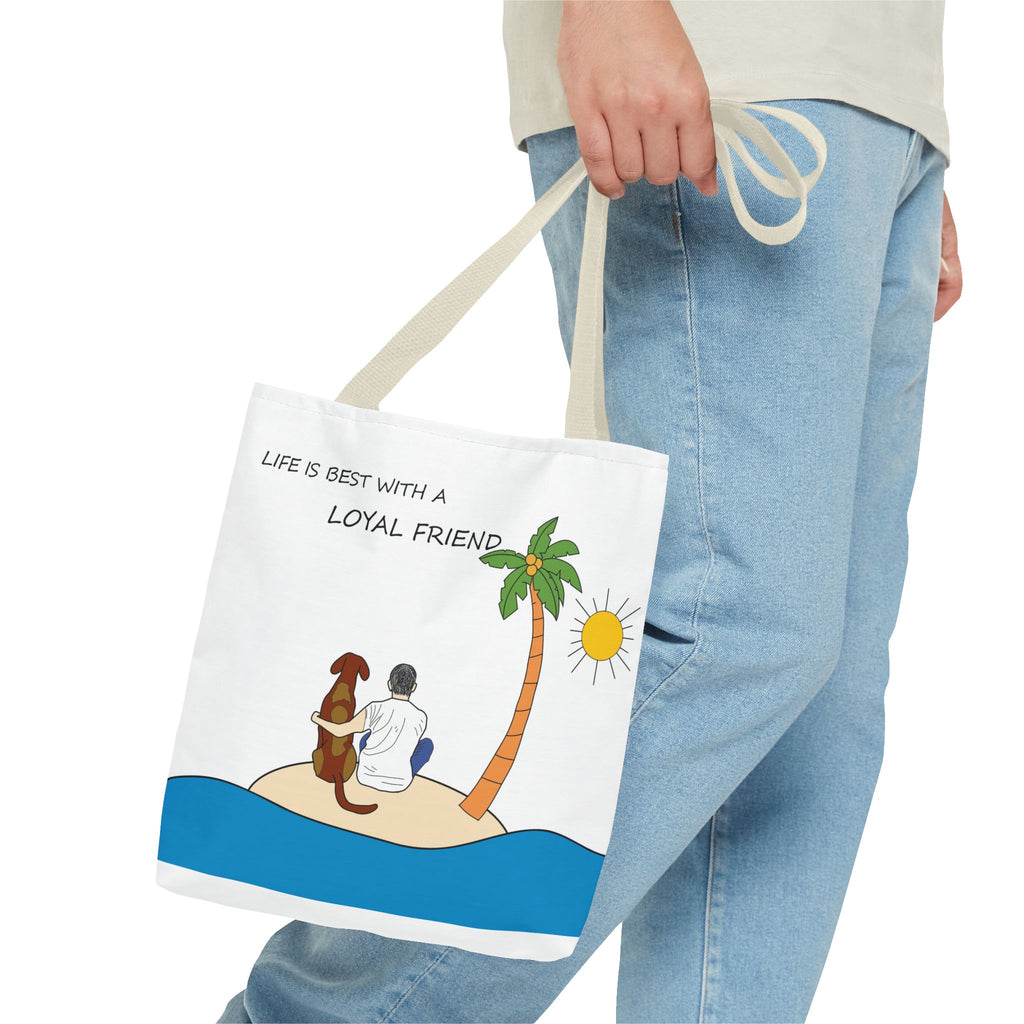 Life Is Best With A Loyal Friend Tote Bag | Dog Lover Beach Illustration