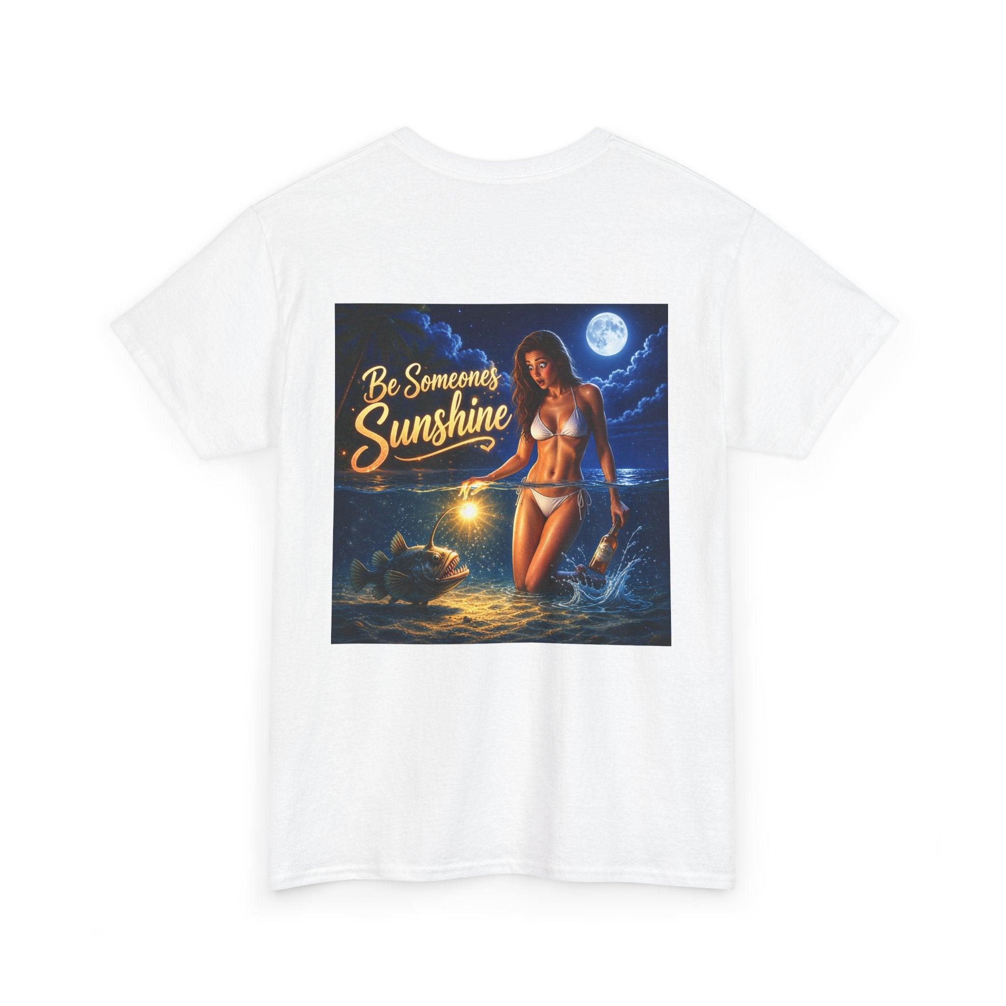 Funny Gift, Silly, Be the Sunshine - Angler Fish with Babe - Unisex Heavy Cotton Tee
