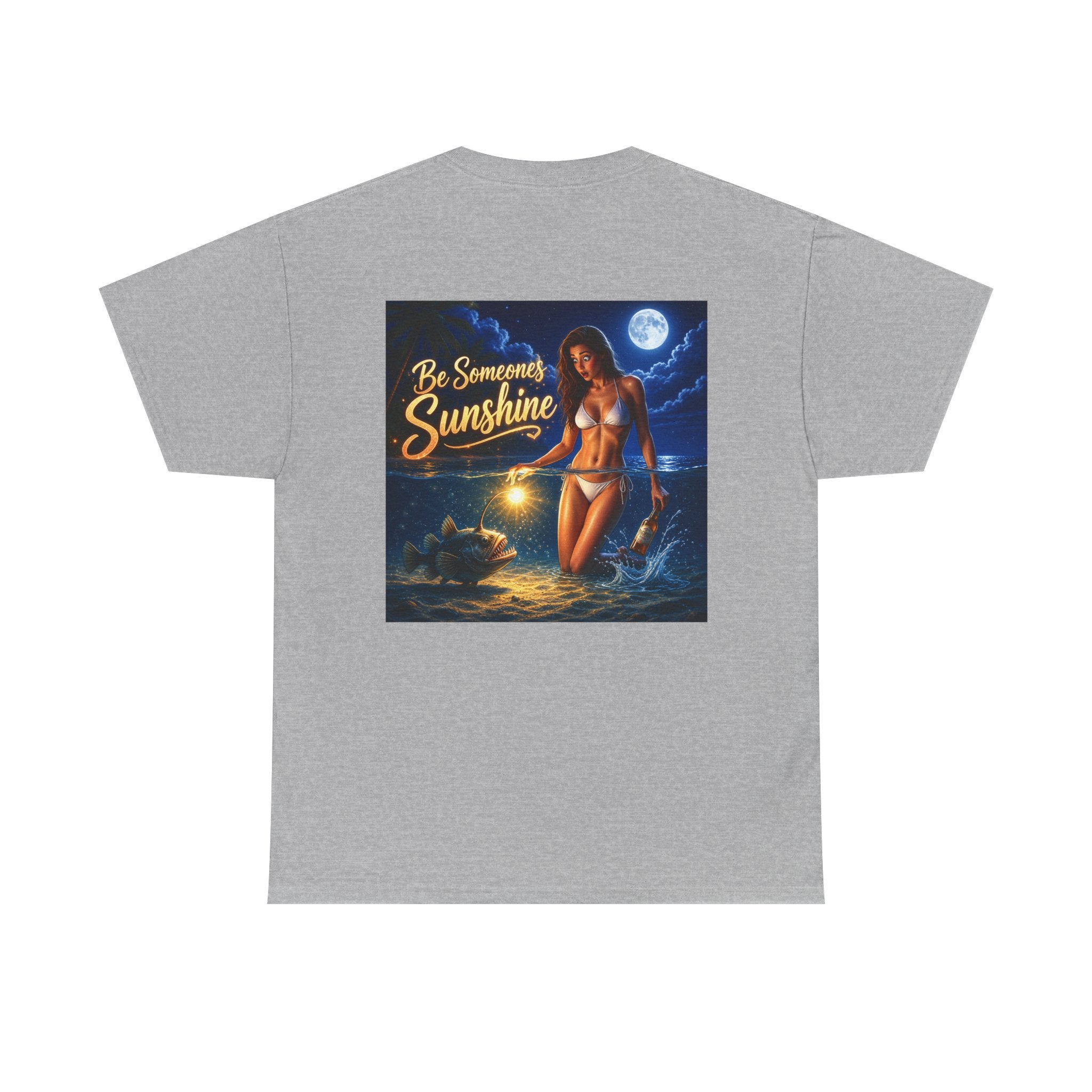Funny Gift, Silly, Be the Sunshine - Angler Fish with Babe - Unisex Heavy Cotton Tee