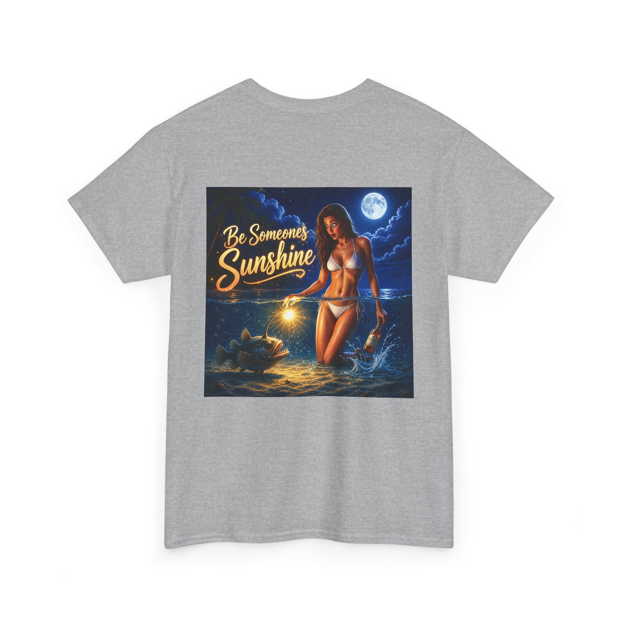 Funny Gift, Silly, Be the Sunshine - Angler Fish with Babe - Unisex Heavy Cotton Tee