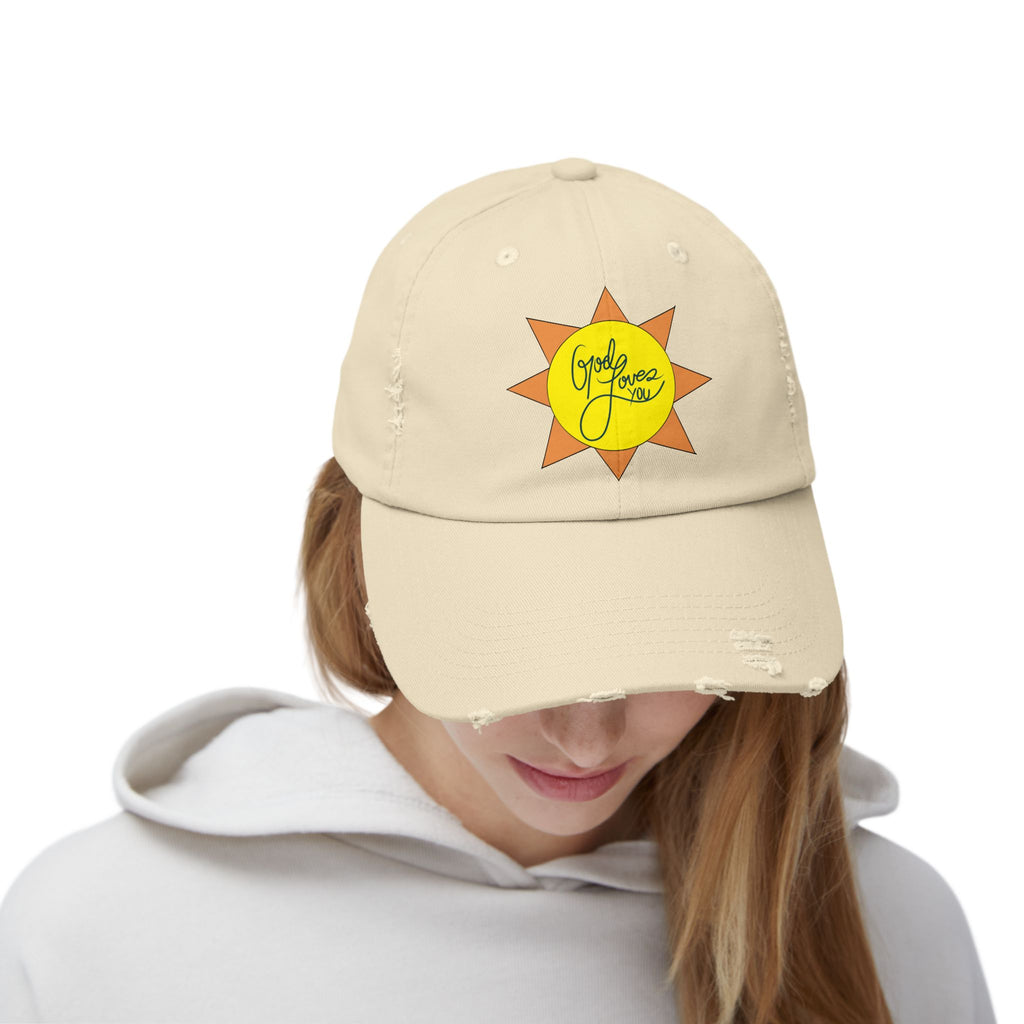 Christian, Religious, Faith gift, Positive Inspirational Good Vibes Sun Cap | Distressed Baseball Hat