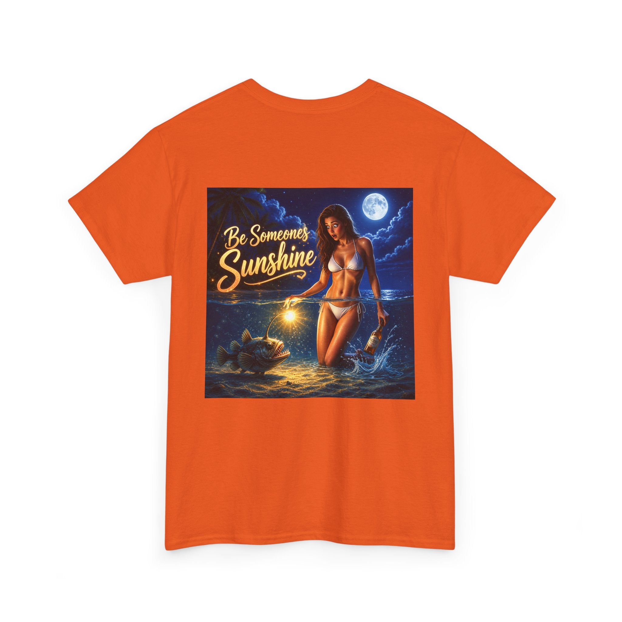 Funny Gift, Silly, Be the Sunshine - Angler Fish with Babe - Unisex Heavy Cotton Tee