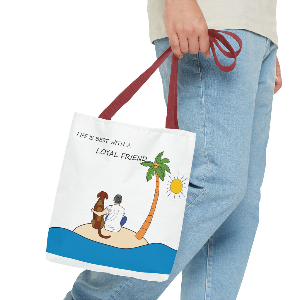 Life Is Best With A Loyal Friend Tote Bag | Dog Lover Beach Illustration
