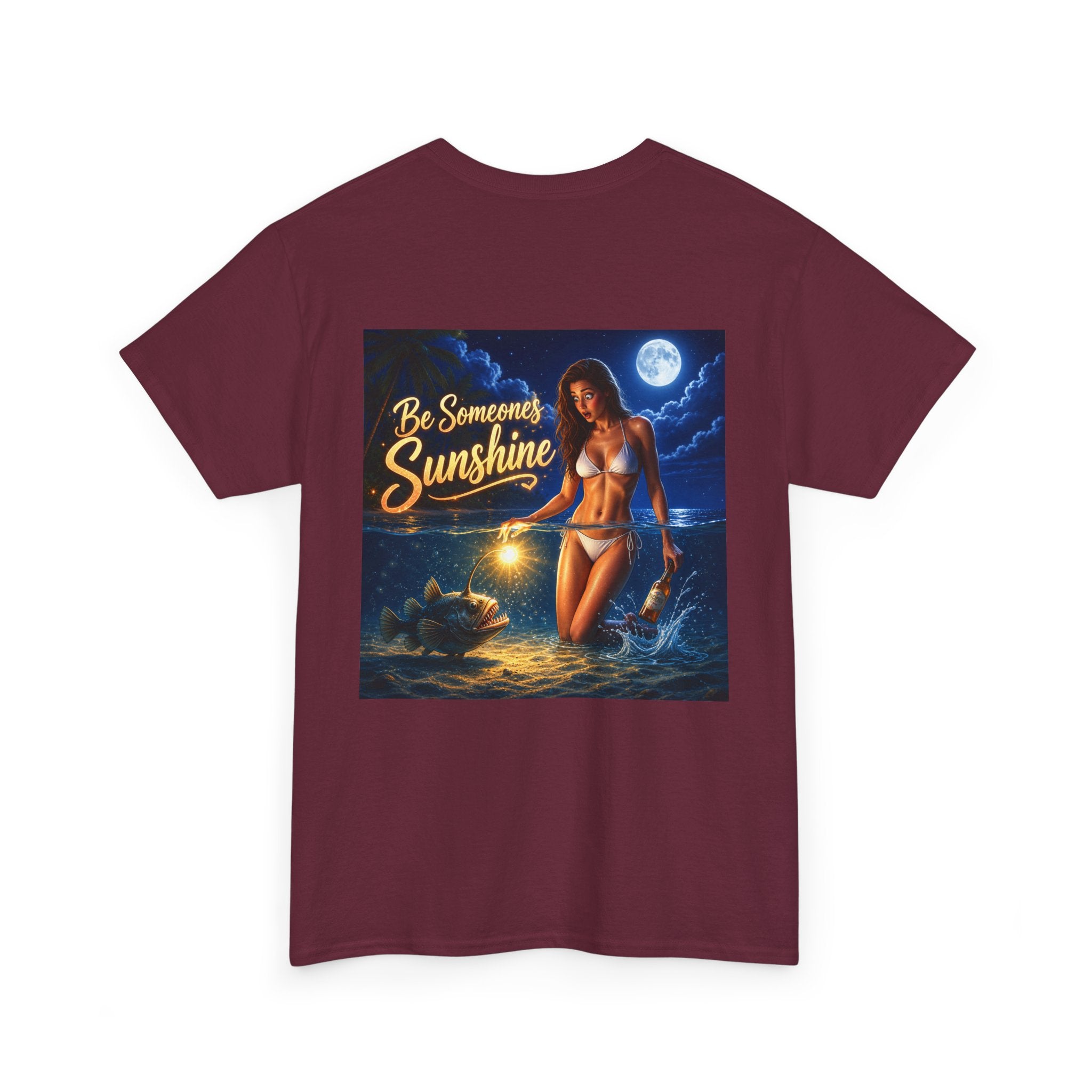 Funny Gift, Silly, Be the Sunshine - Angler Fish with Babe - Unisex Heavy Cotton Tee