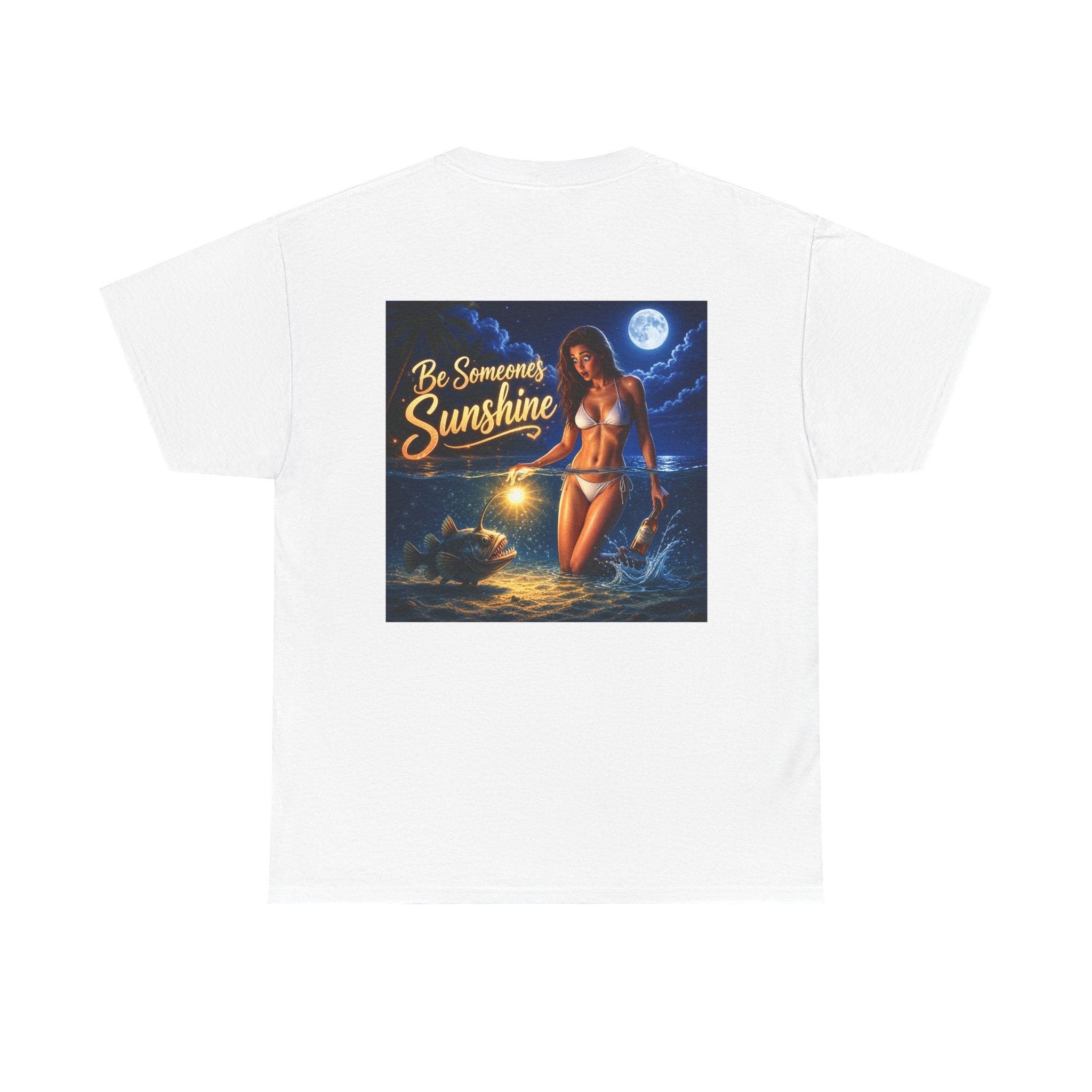 Funny Gift, Silly, Be the Sunshine - Angler Fish with Babe - Unisex Heavy Cotton Tee