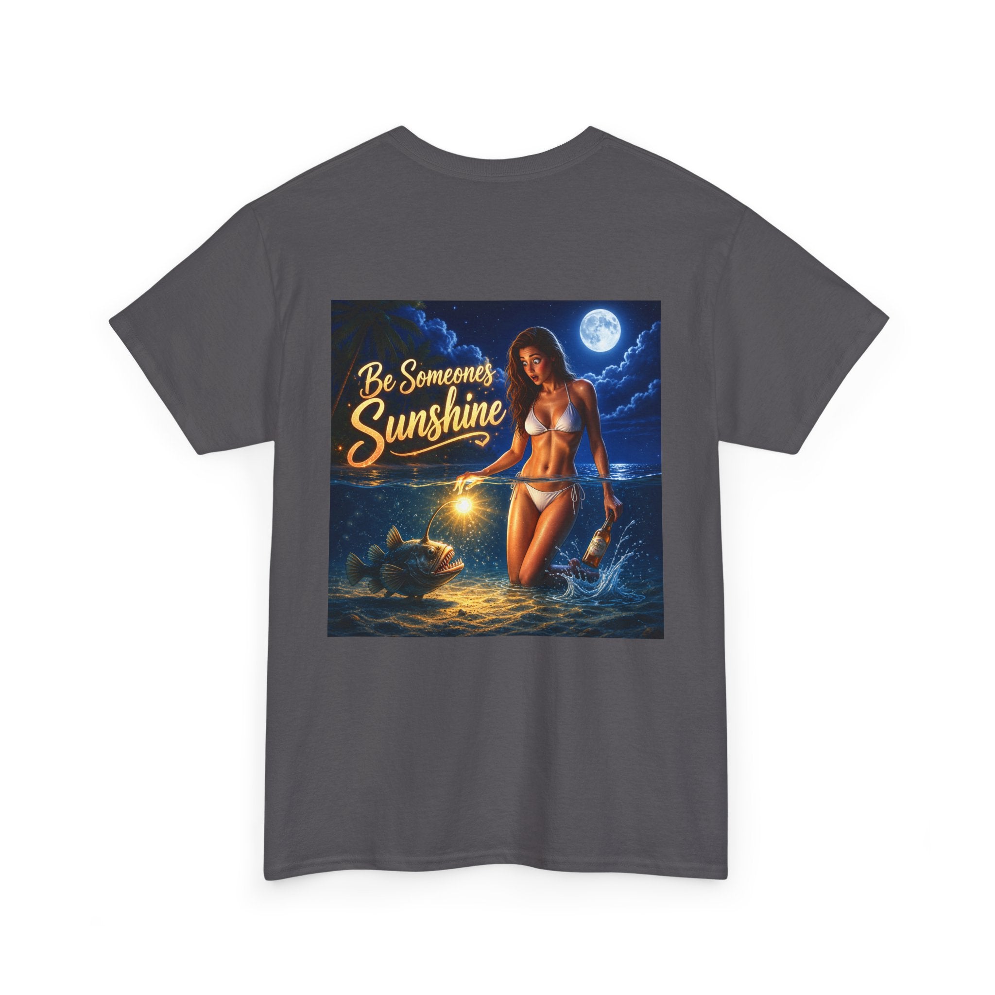 Funny Gift, Silly, Be the Sunshine - Angler Fish with Babe - Unisex Heavy Cotton Tee