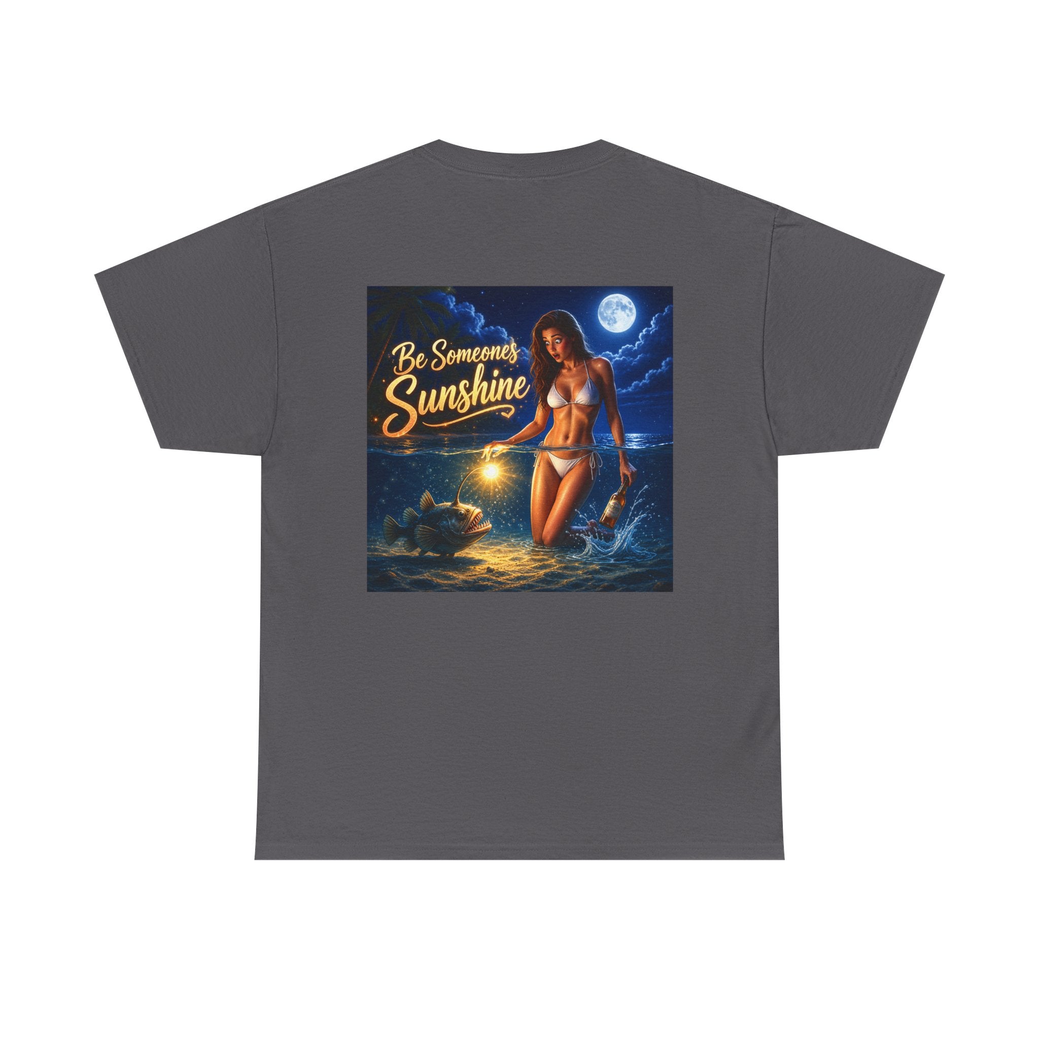 Funny Gift, Silly, Be the Sunshine - Angler Fish with Babe - Unisex Heavy Cotton Tee