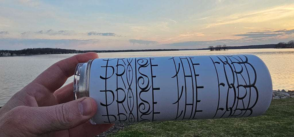 Christian Gift, Religious, Hidden Message, Secret Message, Faith Based,- Praise the Lord - 20oz. Inspirational Insulated Coffee Tumbler